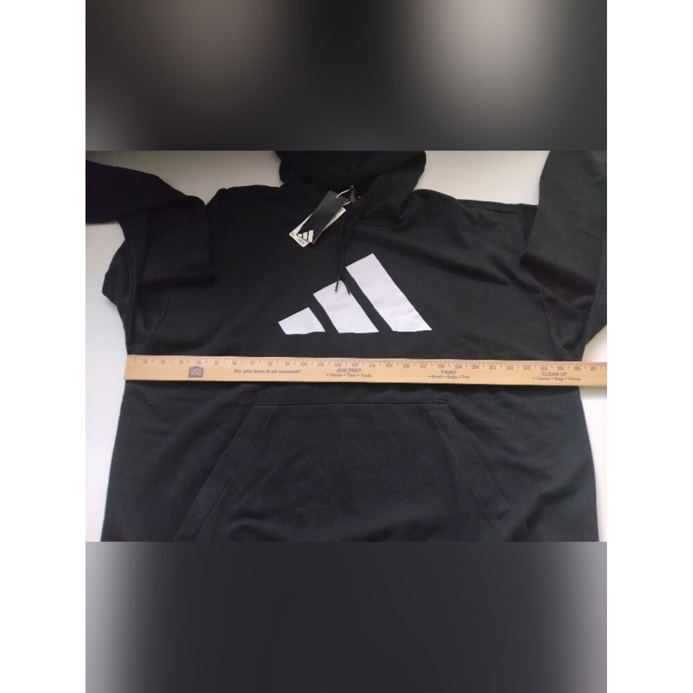 Adidas Men's Black Pullover Hoodie with White Logo And Kangaroo Pockets Size XL - Picture 3 of 4